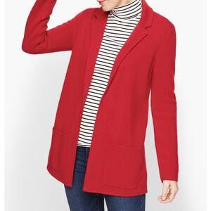 Talbots Open Sweater Blazer Women's Sz S Merino Wool Blend Knit Jacket Red